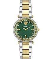 Versace Women's Green Dial Reve Analog Two Tone Stainless Steel Bracelet Watch