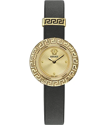 Versace Women's La Greca Analog Black Leather Strap Watch