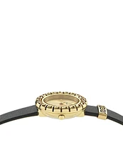 Versace Women's La Greca Analog Black Leather Strap Watch