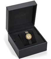 Versace Women's La Greca Analog Black Leather Strap Watch