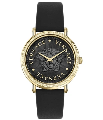 Versace Women's V-Dollar Analog Black Leather Strap Watch