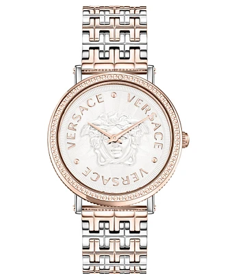 Versace Women's V-Dollar Rose Gold Analog Two Tone Stainless Steel Bracelet Watch