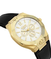 Versus By Versace Men's Echo Park Multifunction Gold Tone Black Leather Strap Watch