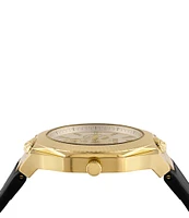 Versus By Versace Men's Echo Park Multifunction Gold Tone Black Leather Strap Watch