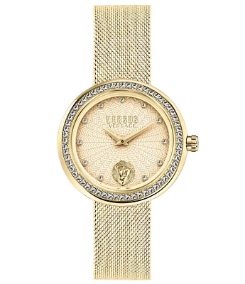 Versus By Versace Women's Lea Crystal Analog Gold Stainless Steel Mesh Bracelet Watch