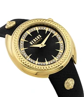 Versus By Versace Women's Tortona Gold Crystal Two Hand Black Leather Strap Watch