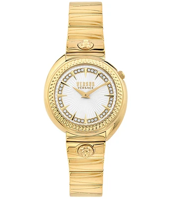 Versus By Versace Women's Tortona Crystal Two Hand Gold Stainless Steel Bracelet Watch