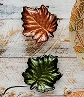 VIETRI Autunno Glass Figural Leaf Canape Plates - Set of 4