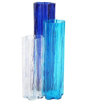 VIETRI Flora Glass Blue Vase Trio