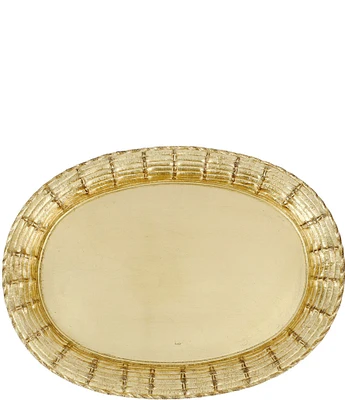 VIETRI Florentine Wooden Accessories Gold Basket Weave Large Oval Serving Tray