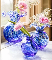 VIETRI Hibiscus Glass Tortoise Shell Large Fluted Vase