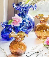 VIETRI Hibiscus Glass Tortoise Shell Large Fluted Vase