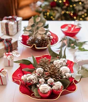 VIETRI Holiday Glass Ruffled Bowl