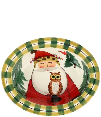 VIETRI Old St. Nick Small Rimmed Oval Bowl with Owl