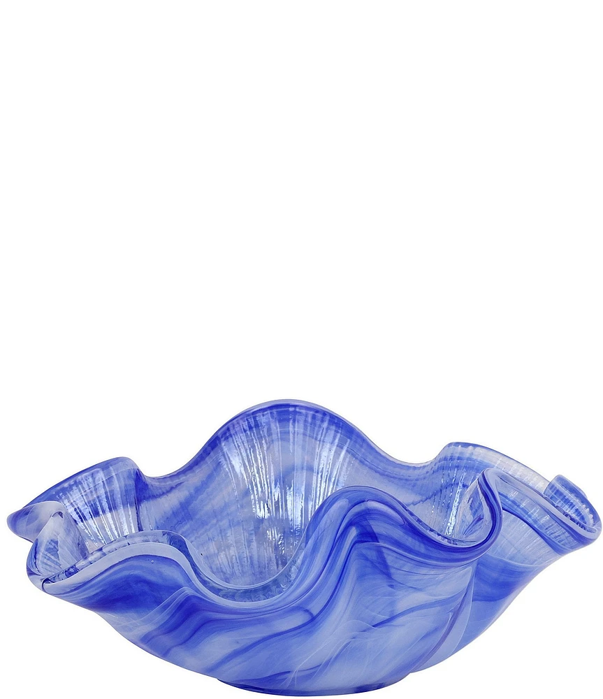 VIETRI Onda Glass Cobalt Ruffled Round Vase