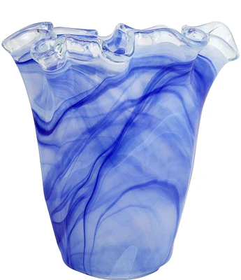 VIETRI Onda Glass Cobalt Ruffled Vase