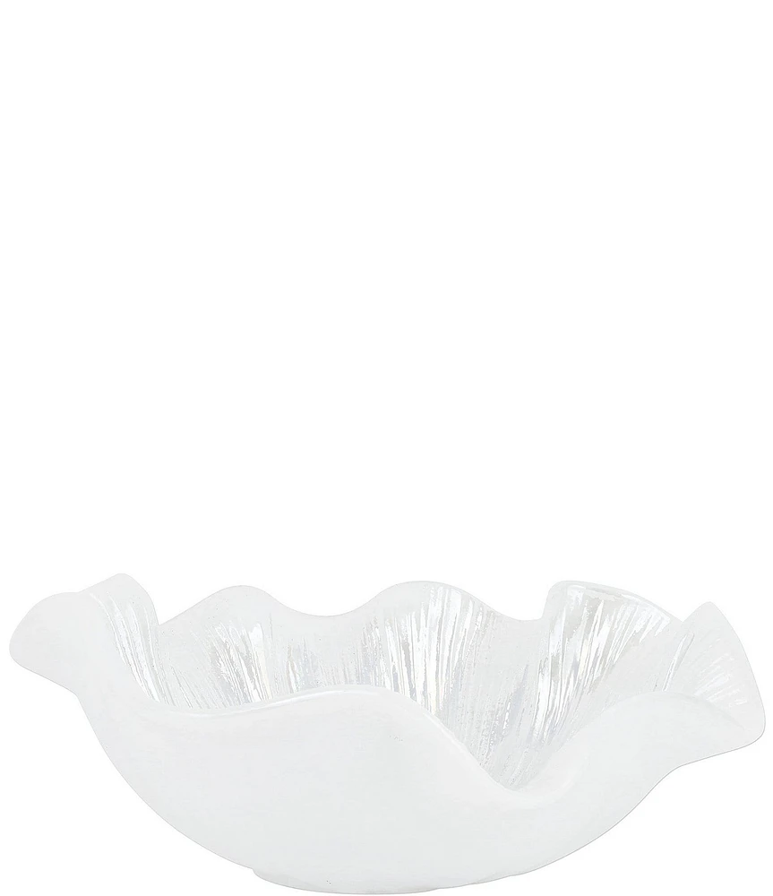 VIETRI Onda Glass White Ruffled Round Decorative Bowl