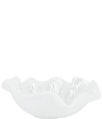 VIETRI Onda Glass White Ruffled Round Decorative Bowl