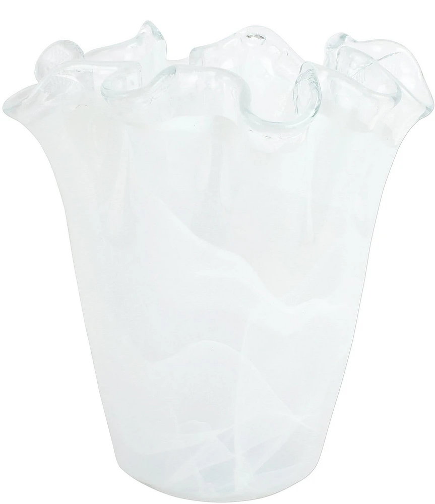 VIETRI Onda Glass White Ruffled Vase