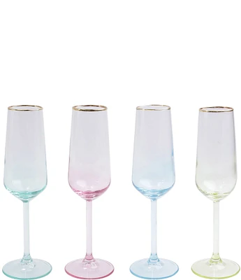 VIETRI Rainbow Assorted Champagne Flutes, Set of 4