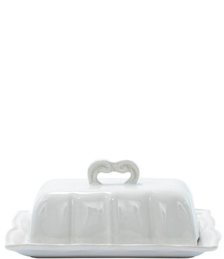 VIETRI Sinc Incanto Stone White Baroque Butter Dish