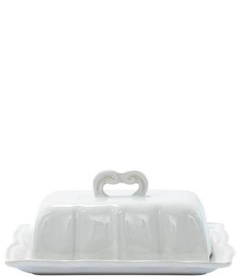 VIETRI Sinc Incanto Stone White Baroque Butter Dish