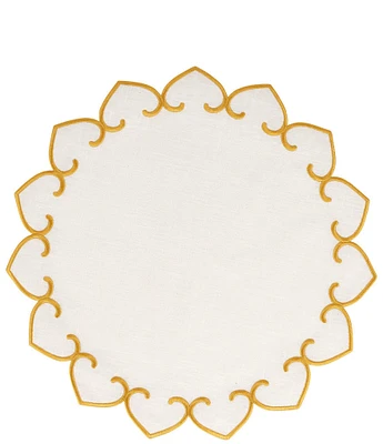 VIETRI Tessuti White Round Placemats with Gold Stitching, Set of 4