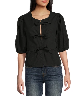 Vigoss Front-Bow-Detailed Short Sleeve Top