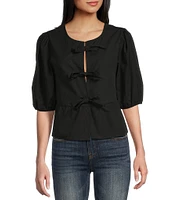 Vigoss Front-Bow-Detailed Short Sleeve Top