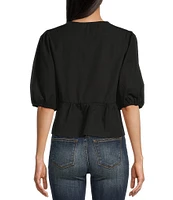 Vigoss Front-Bow-Detailed Short Sleeve Top