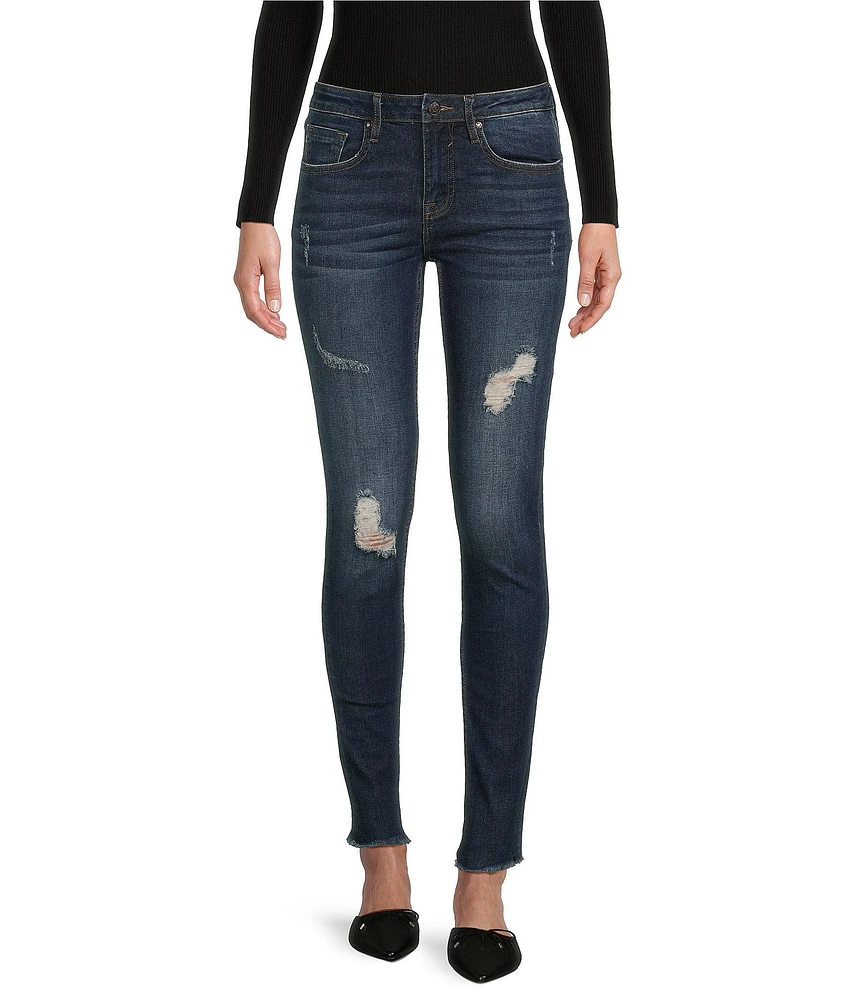 Vigoss Jagger Mid Rise Destructed Frayed Hem Skinny Jeans