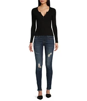 Vigoss Jagger Mid Rise Destructed Frayed Hem Skinny Jeans