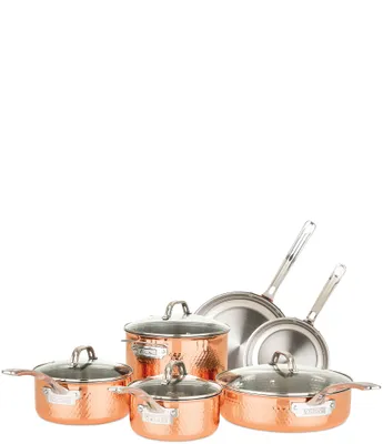 Viking 3-Ply Stainless Steel Copper Clad Hammered, 10 Piece Cookware Set