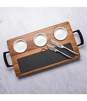 Viking 7-Piece Acacia Wood Slate Cheese Board Charcuterie Set