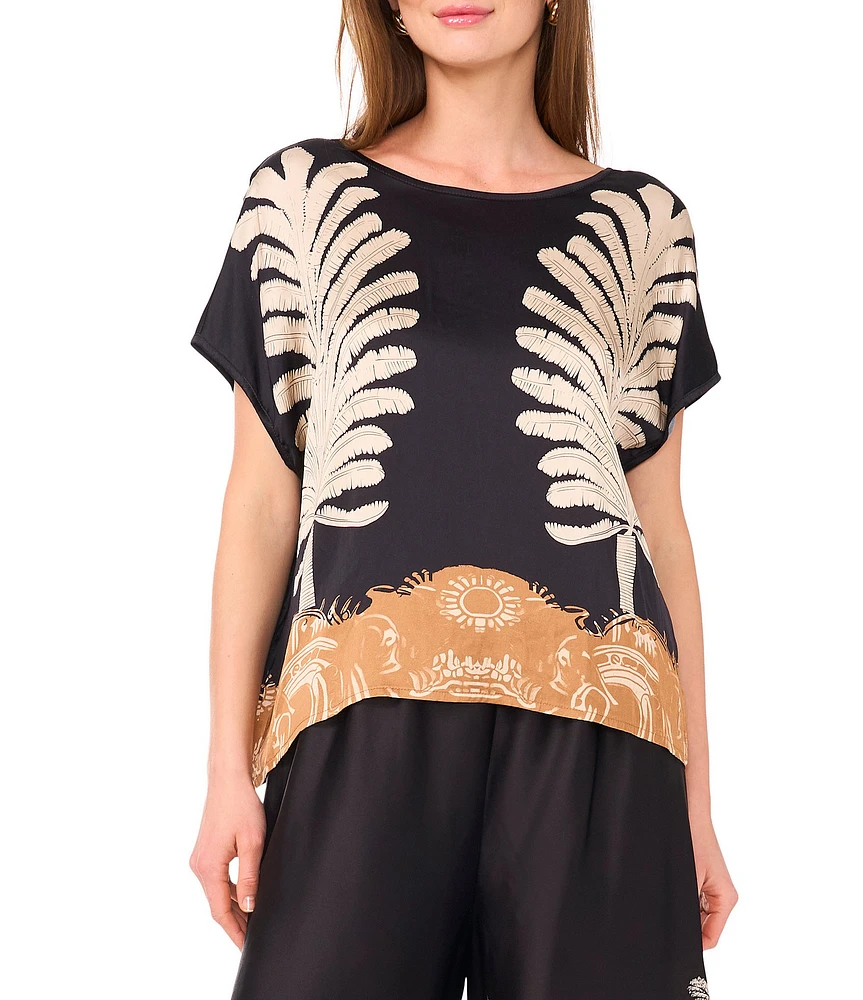 Vince Camuto Printed Crew Neck Short Sleeve Caftan Blouse