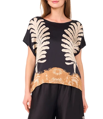 Vince Camuto Printed Crew Neck Short Sleeve Caftan Blouse