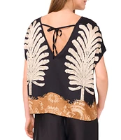 Vince Camuto Printed Crew Neck Short Sleeve Caftan Blouse