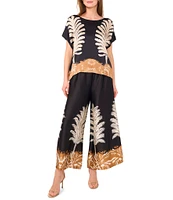Vince Camuto Printed Crew Neck Short Sleeve Caftan Blouse
