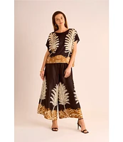 Vince Camuto Printed Crew Neck Short Sleeve Caftan Blouse