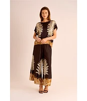 Vince Camuto Printed Crew Neck Short Sleeve Caftan Blouse