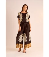 Vince Camuto Printed Crew Neck Short Sleeve Caftan Blouse