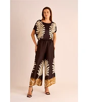 Vince Camuto Printed Crew Neck Short Sleeve Caftan Blouse