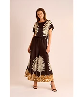 Vince Camuto Printed Crew Neck Short Sleeve Caftan Blouse