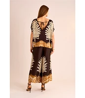 Vince Camuto Printed Crew Neck Short Sleeve Caftan Blouse