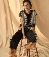 Vince Camuto Printed Crew Neck Short Sleeve Caftan Blouse