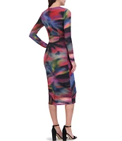 Vince Camuto Abstract Print Crew Neck Long Sleeve Dress