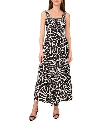 Vince Camuto Abstract Printed Square Neck Sleeveless Tiered Maxi Shift Dress