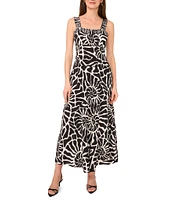 Vince Camuto Abstract Printed Square Neck Sleeveless Tiered Maxi Shift Dress