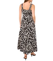 Vince Camuto Abstract Printed Square Neck Sleeveless Tiered Maxi Shift Dress