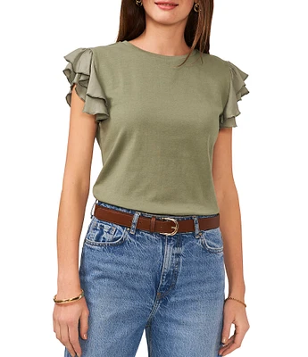 Vince Camuto Short Ruffled Sleeve Crew Neck Knit Top